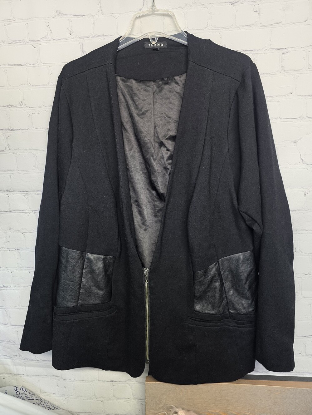 Torrid Black Corset Back Blazer With Faux Leather Accents
